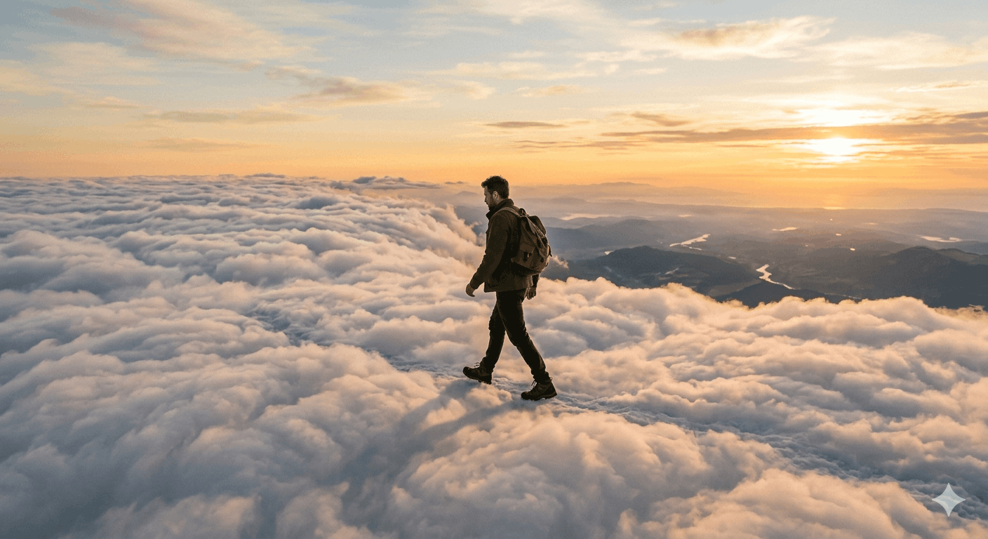 Man Walking on Clouds