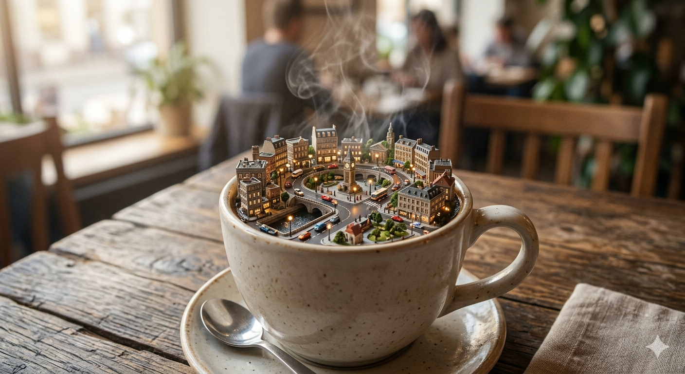 Tiny City Inside Coffee Cup